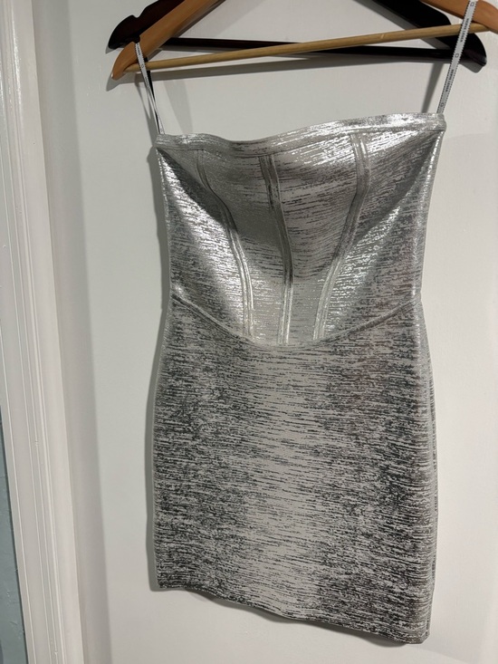 Herve Leger Dresses & Skirts - Herve Leger Silver Strapless Metallic Bandage Dress